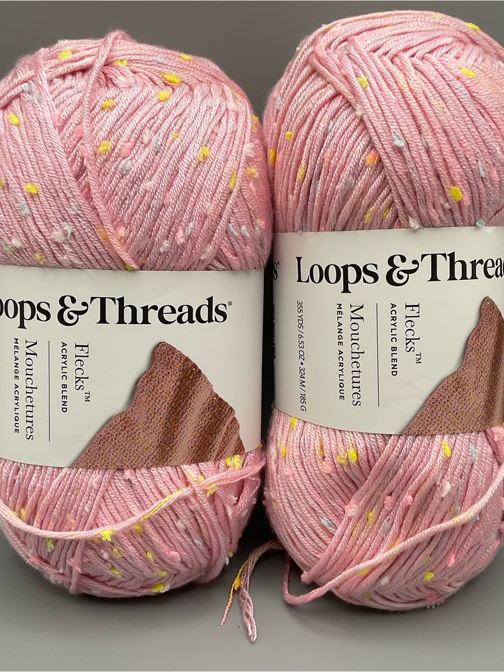 Loops & Threads Flecks Acrylic Blend Worsted Yarn Lot 2 Skeins Sweet Pink